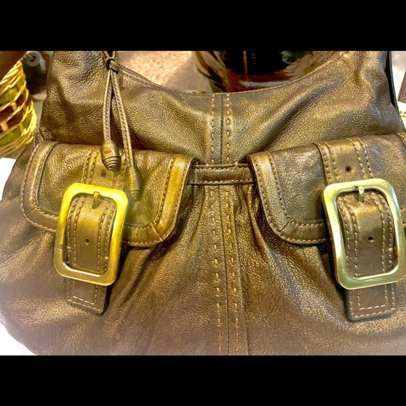 Cole Haan Metallic Golden Bronze Leather Hobo Shoulder Bag - Picture 3 of 7
